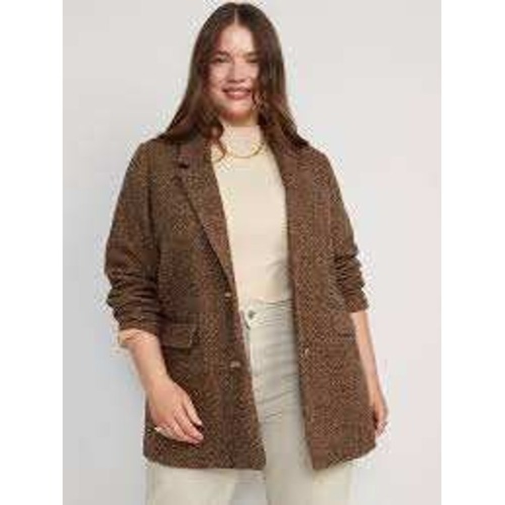 NWT Old Navy Brown Herringbone Relaxed Blazer Jacket XL Wool Blend Academia Prep